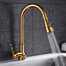Free Shipping Three colors:Gold/Black/Chrome Pull Down Kitchen Faucet Solid Brass Swivel Pull Out Spray Sink Mixer Tap Water tap 2024 - buy cheap