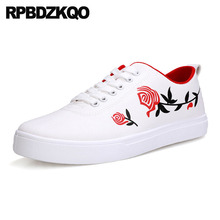 2018 New Men Flats Designer Lace Up Skate Breathable Canvas White Shoes Printed Trainers Sneakers Floral Cheap Casual Flower 2024 - buy cheap