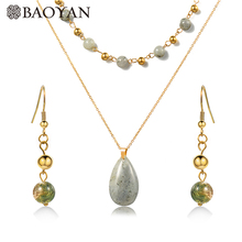Baoyan Fashion Water Drop Quartz Crystal Jewelry Set Multi Layered Gold Plating Stainless Steel Natural Stone Jewelry Sets Women 2024 - buy cheap
