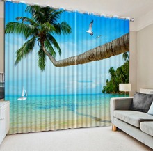 Cortinas 3D para decoración de dormitorio, cortina de poliéster con paisaje de mar, árbol, sala de estar 2024 - compra barato