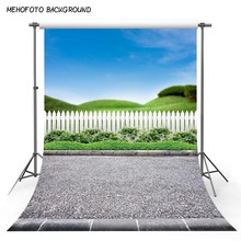 MEHOFOTO-fondo fotográfico de primavera verde, cielo, valla, paisaje Natural, Photocall, vinilo, fotomatón 2024 - compra barato