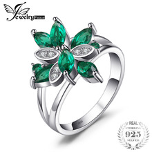 JewelryPalace Flower Shape 1.3ct Green Nano Russian Created Emerald Cocktail Ring For Women Real 925 Sterling Silver Jewelry 2024 - buy cheap