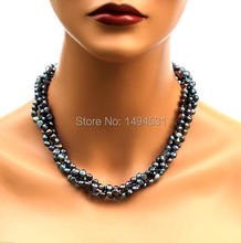 Wholesale Pearl Jewelry - Black Color 3 Strands Baroque Genuine Freshwater Pearl Necklace Earrings - Handmade Jewelry Set 2024 - buy cheap