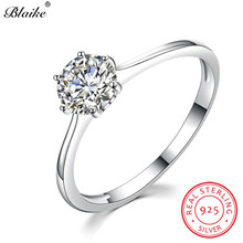 Blaike Real s925 Sterling Silver Rings For Women Round White Sapphire Stone Engagement Wedding Thin Ring Minimalist Fine Jewelry 2024 - buy cheap