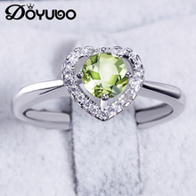 DOYUBO Romantic Women Real Silver Heart Olivine Stone Wedding Ring Luxury Lady Adjustable Semi Precious Stone Ring Jewelry VB280 2024 - buy cheap