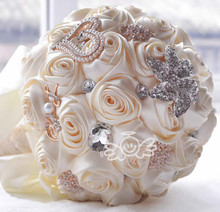 2016 new hot Gorgeous crystal in stock Stunning Wedding flowers White Bridesmaid Bridal Bouquets artificial Rose Wedding Bouquet 2024 - buy cheap
