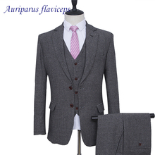 Harringbone-Traje De Hombre de Tweed para novio, esmoquin gris, chaqueta, pantalones y chaleco, traje de boda a medida para Traje De Hombre 2024 - compra barato