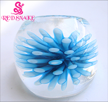 RED SNAKE Fashion Ring Handmade Lake blue with flower Translucent Murano Glass Rings 2024 - buy cheap