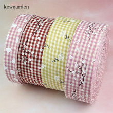 Kewgarden Plaid Flower Fabric Layering Cloth Ribbons 50mm 25mm 10mm Handmade Tape DIY Brooch Bowtie Hairband Satin Ribbon 8Meter 2024 - buy cheap