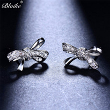 Blaike Boutique Bowknot White Zircon Stud Earrings For Women Silver Color Fashion Party Jewelry Thanksgiving Gifts 2024 - buy cheap