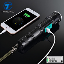 TRANSCTEGO Flashlight 18650 Rechargeable Tactical Waterproof T6 Long Range LED Flashlights Riding Hunting Torch USB Power Bank 2024 - buy cheap