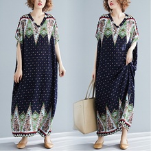 Vestido bohemio Vintage de verano para mujer, traje holgado informal Retro con estampado Floral y cuello de pico, TA1655, 2019 2024 - compra barato