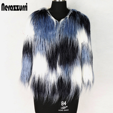 Nerazzurri Multi Color Short Warm Faux Fur Jacket Women 3/4 Sleeve Ladies Colorful Fluffy Hairy Furry Artificial Coat 2021 2024 - buy cheap