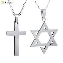 Vicky-Home 316L Stainless Steel Hot Magen Star of David Cross Pendant Necklace Gold Color Women/Men Chain Israel Jewish Jewelry 2024 - buy cheap