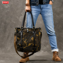 Bolsa tote de lona masculina, bolsa de ombro camuflada para homens, bolsa de viagem atravessada, couro encerado vintage macio 2024 - compre barato