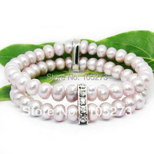 New Arriver Pearl Jewelry AA 7-8MM 7'' Purple Color Natural Freshwater Pearl Bracelet Crystal High Quality New Free Shipping 2024 - buy cheap