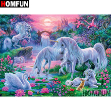 HOMFUN-pintura de diamante "unicornio Cisne", punto de cruz, foto personalizada, bordado de diamantes cuadrados y redondos, decoración del hogar A08193 2024 - compra barato