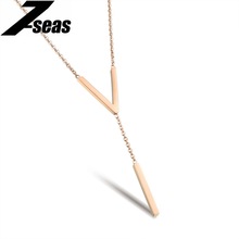 Marca moda simples em forma de V triângulo colar qualidade superior de aço inoxidável cadeia longa mulheres colar BFF jóias presente, Jm1034x 2024 - compre barato