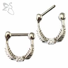 1PC Silver Color Wing Crystal Stainless Steel Nose Septum Nipple Ring Cliker For Women Female Nose Ring Piercings Body Jewelry 2024 - buy cheap