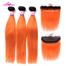 Ali Coco Brazilian Straight Ear To Ear Lace Frontal Closure With 3 Bundles 1B/Orange 10-30 Inch Remy Human Hair With Frontal 2024 - buy cheap