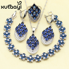 Blue Cubic Zirconia White Stones  Sterling Silver colorFour-Piece Jewelry Set For Women Earring Ring Necklace Pendant Bracelet 2024 - buy cheap