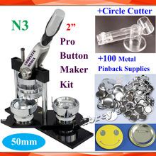 Pro N3 NEW 2" 50mm Badge Button Maker Machine + Adjustable Circle Cutter+100 Sets Metal Pinback Supply 2024 - buy cheap