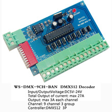 Novo controle de tensão constante dmx512 9ch, decodificador led para ânodo, dc5v ~ 24v, saída max 3a para cada canal, saída total max 27a 2024 - compre barato