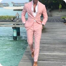 High Quality One Button Pink Groom Tuxedos Notch Lapel Groomsmen Men Blazers Suits (Jacket+Pants+Tie) NO:451 2024 - buy cheap