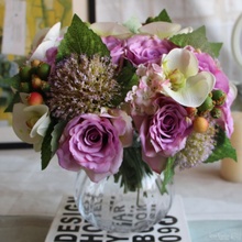 1 conjunto de buquê de rosas artificiais em seda, mistura de hortências, flores de orquídea artificial, decoração para casa, casamento diy 2024 - compre barato