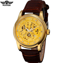 WINNER luxury brand men fashion sports mechanical watches leather band men's skeleton rhinestone automatic wristwatches relojes 2024 - buy cheap