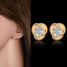 High End AAA Zircon Small Stud Earrings, Fashion Ear Studs Women, pendientes mujer moda, China Dubai Gold Color Jewelry brinco 2024 - buy cheap