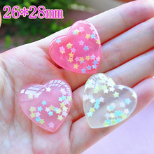 very hot and lovely flat back resin cabochons glitter heart Pastel Confetti heart for diy decoration 21pcs 2024 - buy cheap