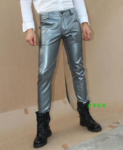 29-39 ! Men's Casual Clothing Slim Boot Cut Jeans Black Silver Red Male Leather Pants Plus Size Trousers Stage Singer Costumes 2024 - buy cheap