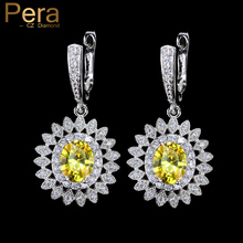 Pera Brand 5 Color Ladies Choice Big Sun Flower Shape Yellow Crystal Stone Long Dangle Round Hoop Earrings For Women Party E379 2024 - buy cheap