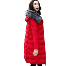 Casaco feminino de inverno 2018, jaqueta tipo parca para mulheres com gola de pele e capuz, parte dianteira e traseira, s135 2024 - compre barato