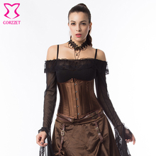 Steampunk espartilho modelador de cintura marrom, sexy, sob o busto, armação de aço, modelador para mulheres, tamanho grande, vintage, fantasia 6xl 2024 - compre barato