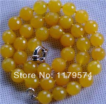 Free deliver goods wholesale and retail 10mm Faceted South American Yellow Chalcedony Necklace Fashion Jewelry 18inch  wj262 2024 - buy cheap