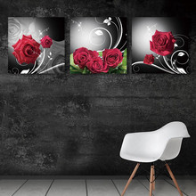 Cartaz da lona Pintura de Parede Da Arte Da flor Home Decor Para Sala de estar 3 Painel Impresso Moderno Pintura planta Imagem Cuadros vermelho subiu 2024 - compre barato