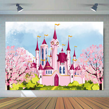 Castle Backdrop for Photography Girl Cartoon Cherry Blossoms Theme Birthday Party Decoration Newborn Children Photo Background 2024 - buy cheap