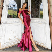 Cinderella Boat Neck Off The Shoulder Prom Gowns V-Neck Sleeveless Mermaid Silk Satin Evening Dresses  Cocktail Party Dresses 2024 - buy cheap