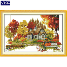 NKF Autumn Stamped Cross Stitch Pattern DIY Kit Needlework Embroidery Sets Chinese Cross Stitch for Home Decor 2024 - buy cheap