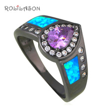 New Promotion Pretty Zircon Rings Blue Fire Opal Black Gold Tone AAA Zirconia Fashion Jewelry Ring USA Sz #6#7#8#9 OR806 2024 - buy cheap