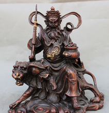 wholesale factory 10" Chinese Pure Bronze Dragon Head Mammon Wealth God Buddha Ride Tiger Statue AE1024 AB1025 2024 - buy cheap