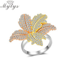 Mytys Size 7 Leaf Flower Ring for Women High Quality Brass Jewelry ThreeTone Gold Pave Setting Rhinestones Statement Ring R2073 2024 - buy cheap