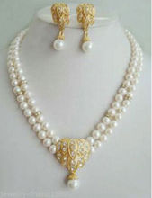 Conjunto de collar y pendientes con colgante de perla blanca, conjunto de 2 filas, joyería, envío gratis 2024 - compra barato