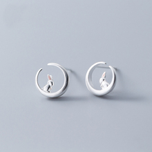 MloveAcc-pendientes de plata de ley 925 con forma de luna para mujer, joyería romántica, conejo sentado en la luna 2024 - compra barato