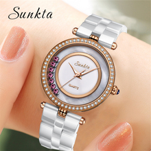 2021 SUNKTA Top Brand Luxury Diamond Watch Ceramic Quartz Women Watches Waterproof Fashion Mother-of-pearl Surface Watches Women 2024 - buy cheap