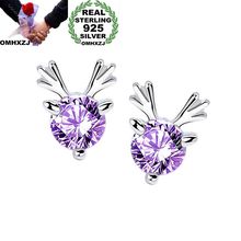 OMHXZJ Wholesale European Fashion Woman Girl Party Wedding Gift Elk White Amethyst Zircon 925 Sterling Silver Stud Earrings EA22 2024 - buy cheap