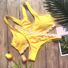 Летний женский комплект бикини с кружевным цветком, 2018 сексуальный купальник с пуш-ап и подкладкой, желтый/розовый купальный костюм, бразильский купальник на молнии 2024 - купить недорого