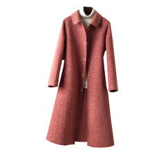 2020 autumn 100% wool coats women's double-sided cashmere coat female medium long thousand bird plaid woolen windbreaker jacket 2024 - compre barato